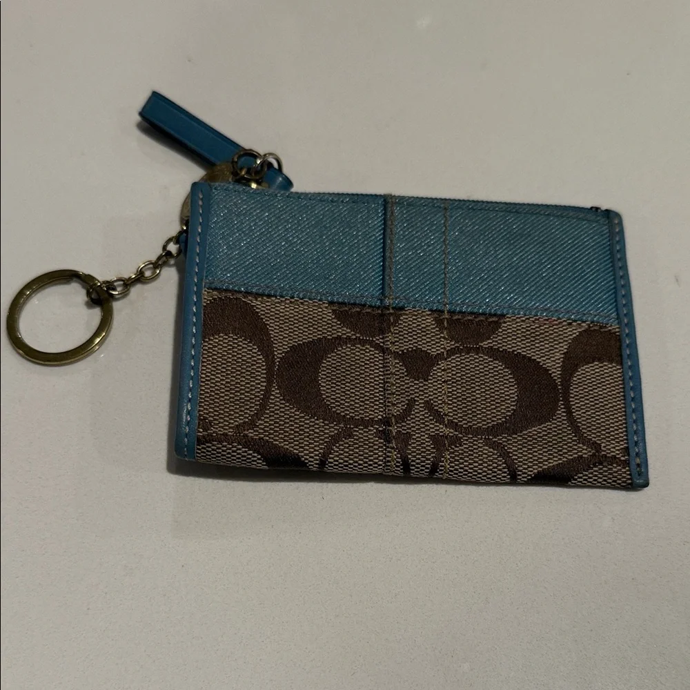 Coach Teal and Brown Signature Card Holder